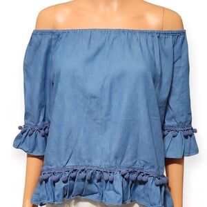 Pastels Denim Blue Off-Shoulder Blouse